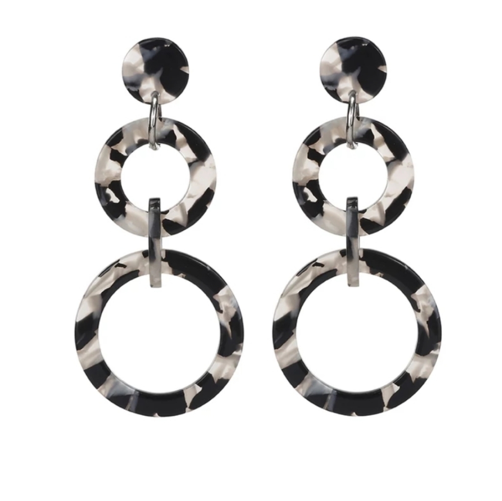 Black and white round hanging earrings